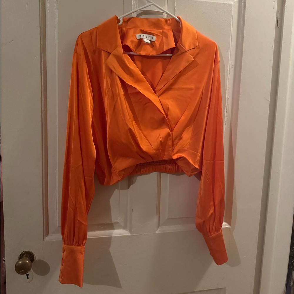 Vibrant Orange Long Sleeve Crop Top
